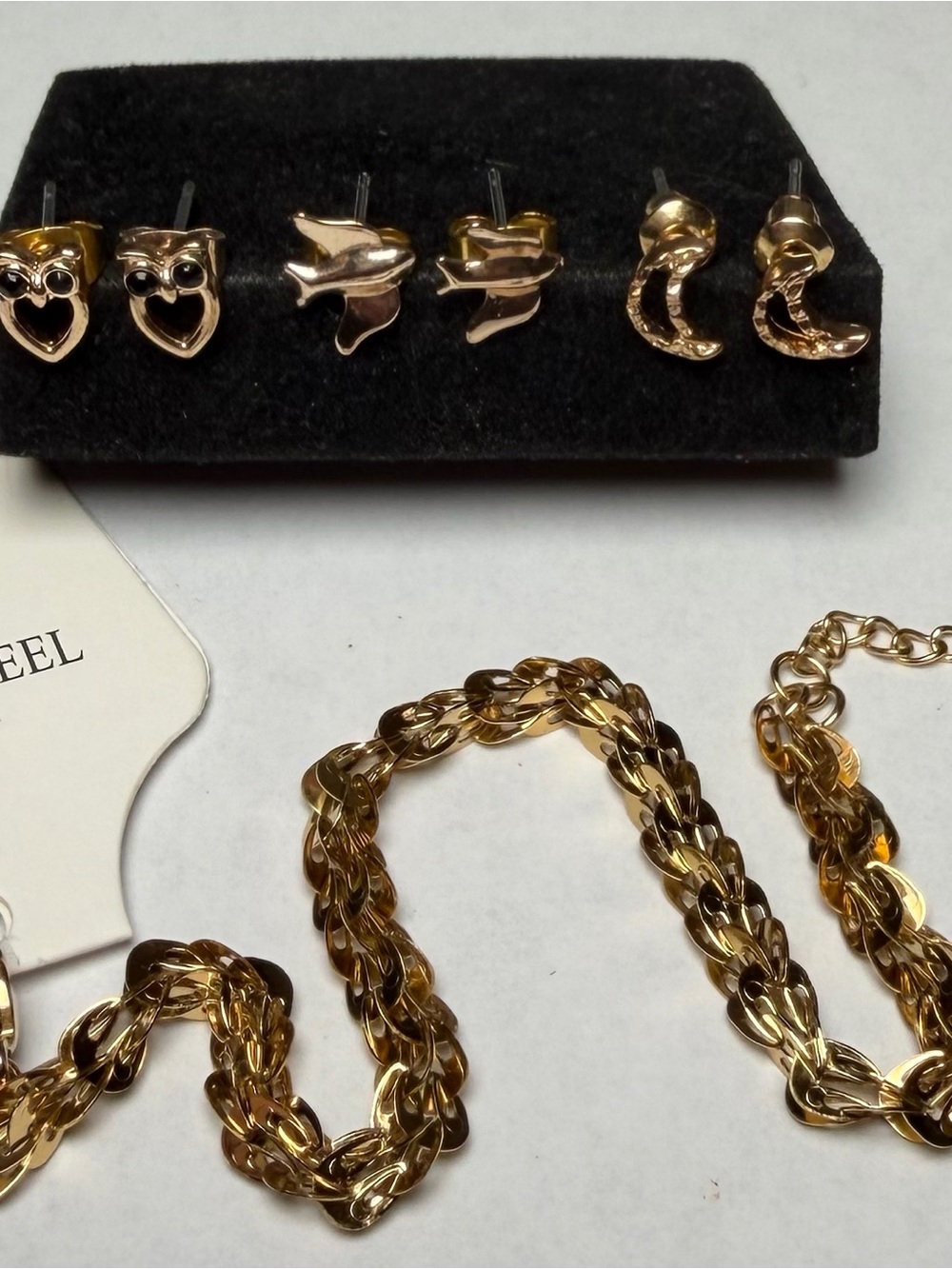 Gold Tone Women's Necklace and Earring Set - Classic Chain and Studs